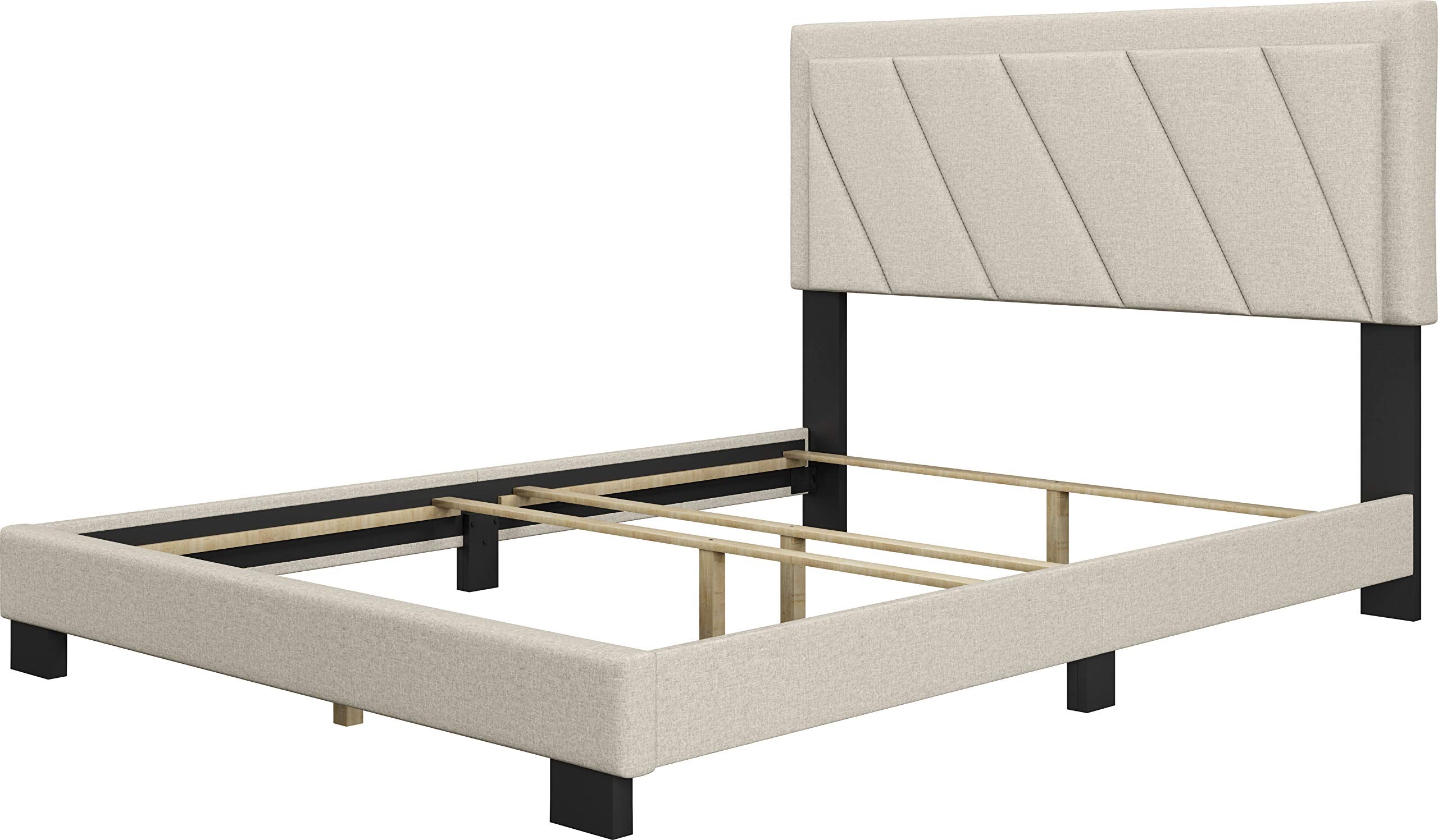 Boyd Sleep Diagonal Upholstered Platform Bed with Headboard and Durable Mattress Foundation with Strong 4 Wood Slat Supports, Box Spring Required: Queen, White